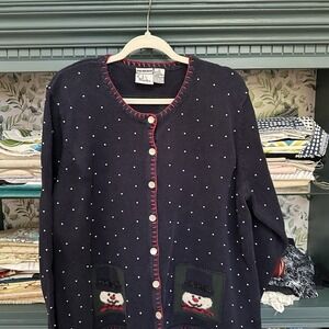 C.J. Banks 2X Hand Embroidered Snowman Sweater Women Christmas Cotton Navy